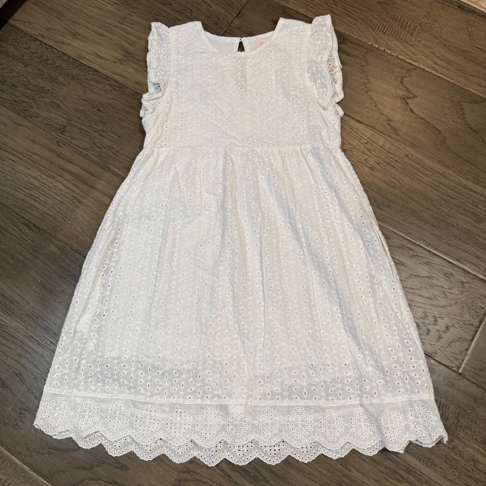 Pink Lily White Eyelet Dress Ruffle Sleeves‎ Lined Romper Size S